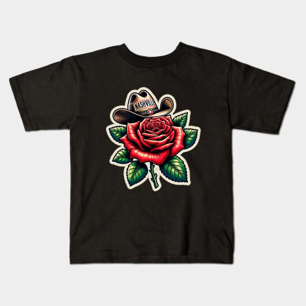 Nashville Country Rose Cowboy Kids T-Shirt by EllTees